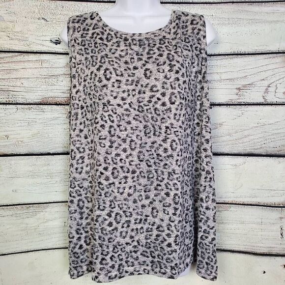 Chico’s Zenergy Women’s Leopard Print Sleeveless Top Size 3 (16/18) Gray Black - Picture 1 of 7
